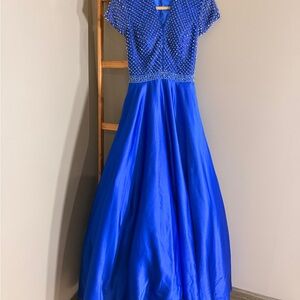 Sherri Hill Royal Blue Beaded V-Neck Formal Dress